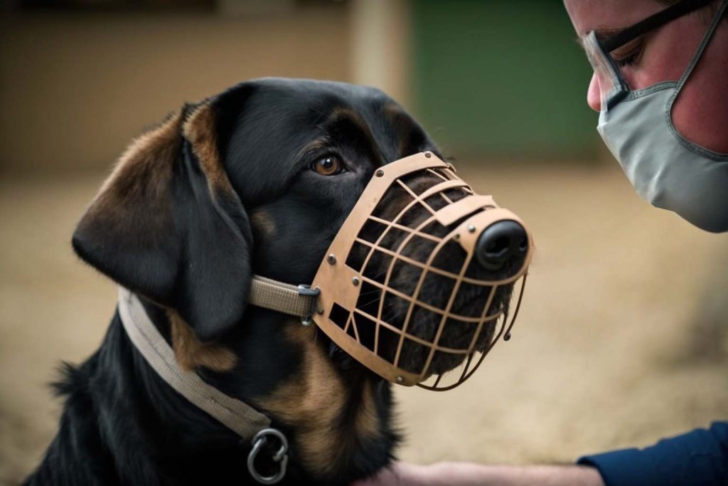 Muzzle dog best sale while at work