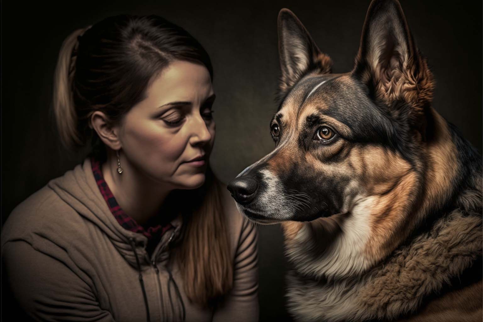 Concerned woman with dog