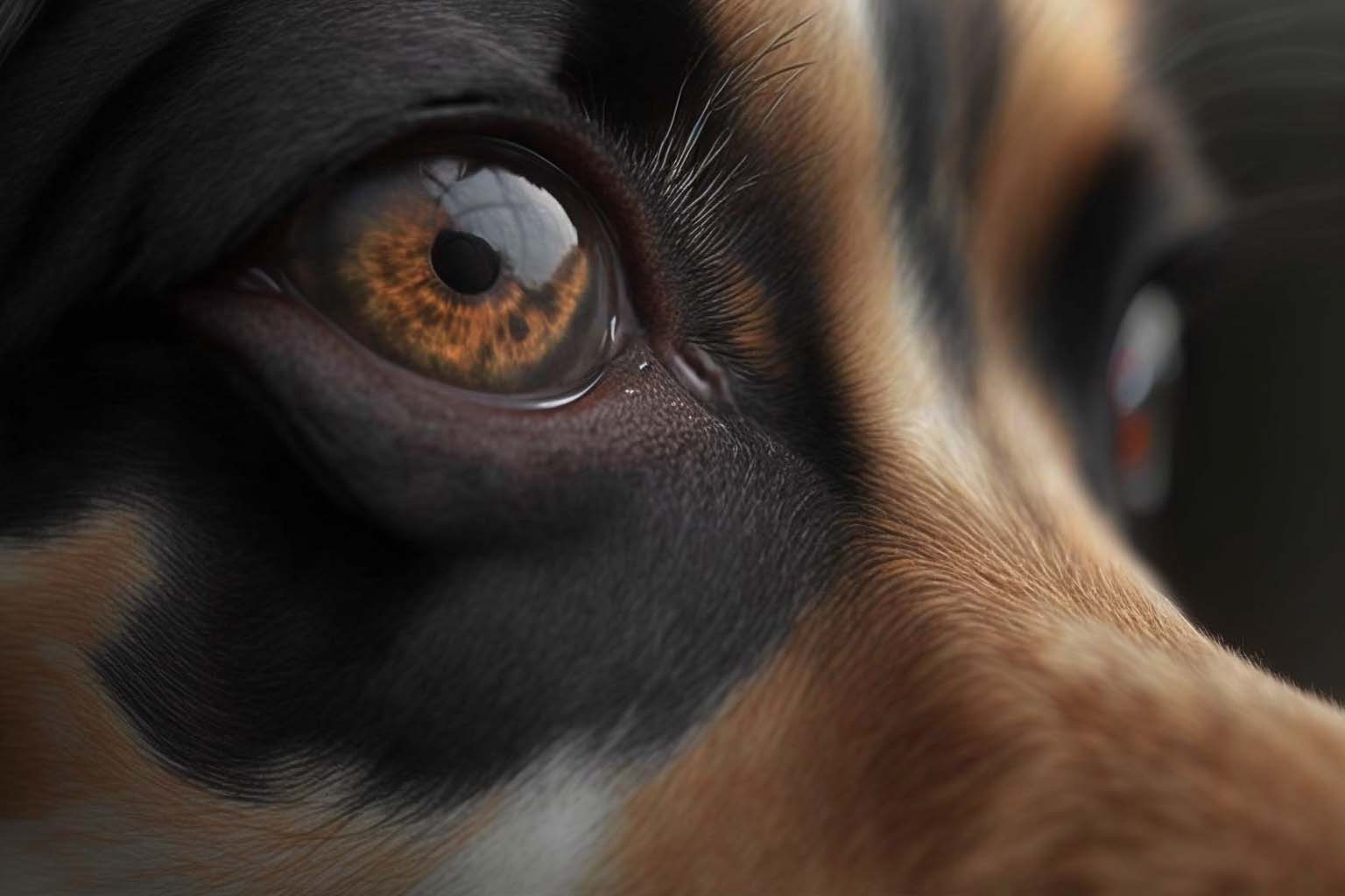 Extreme Close of a dog showing its eye watching intently