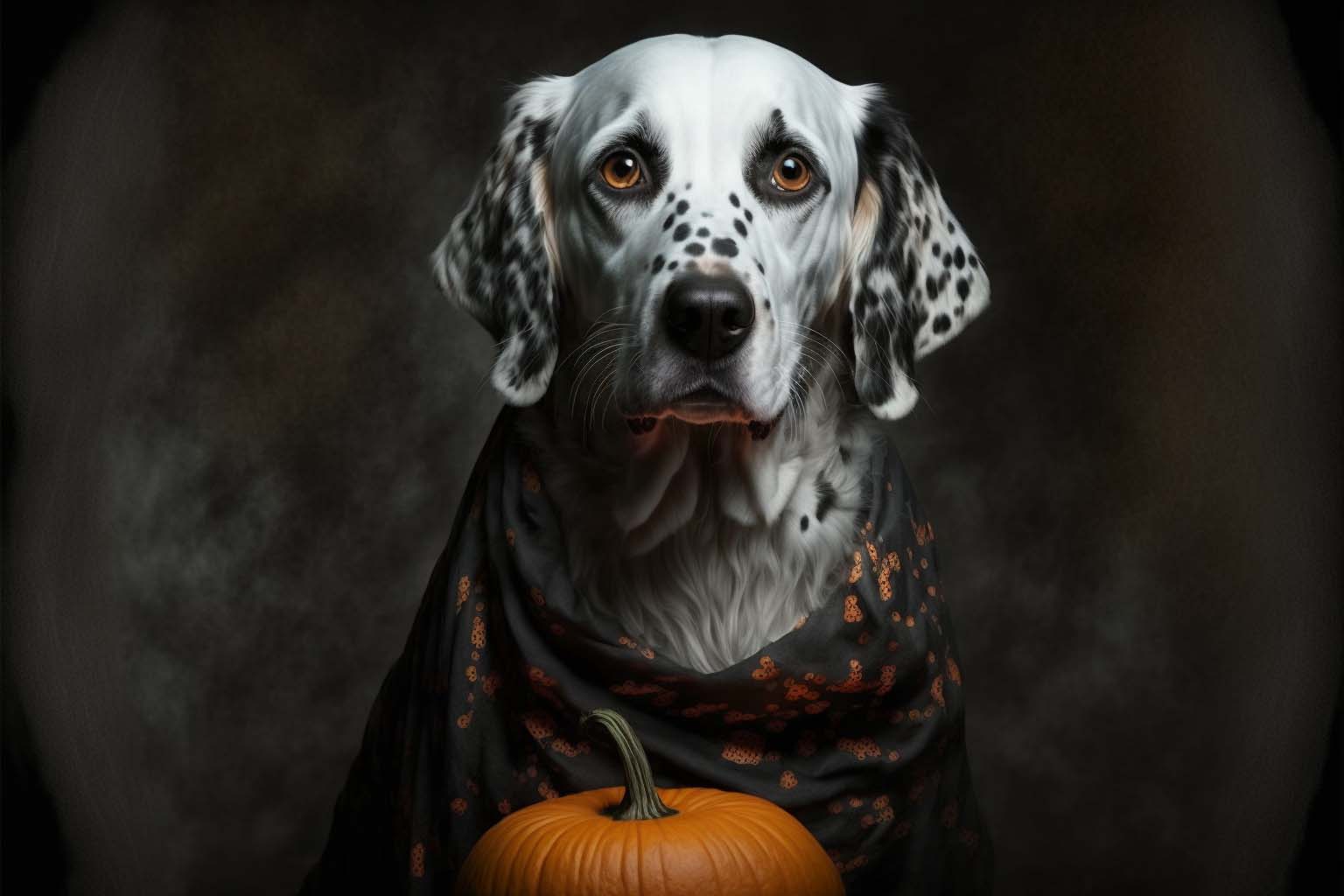 Dalmation Dog near a pumpkin