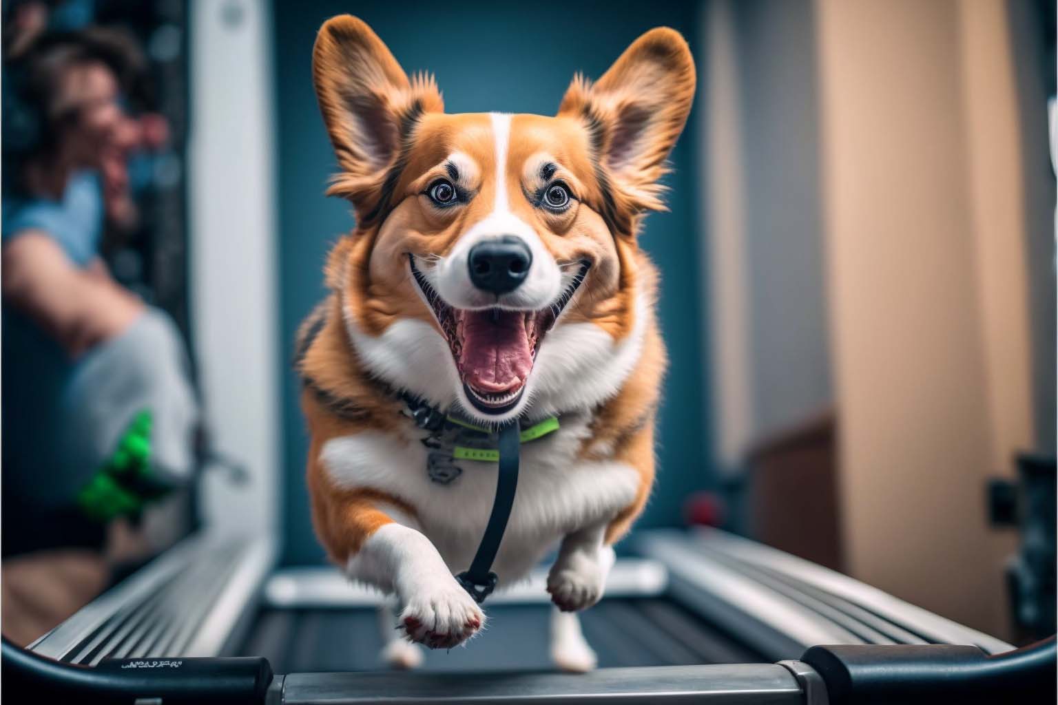 Illustration of a happy dog on a treadmill