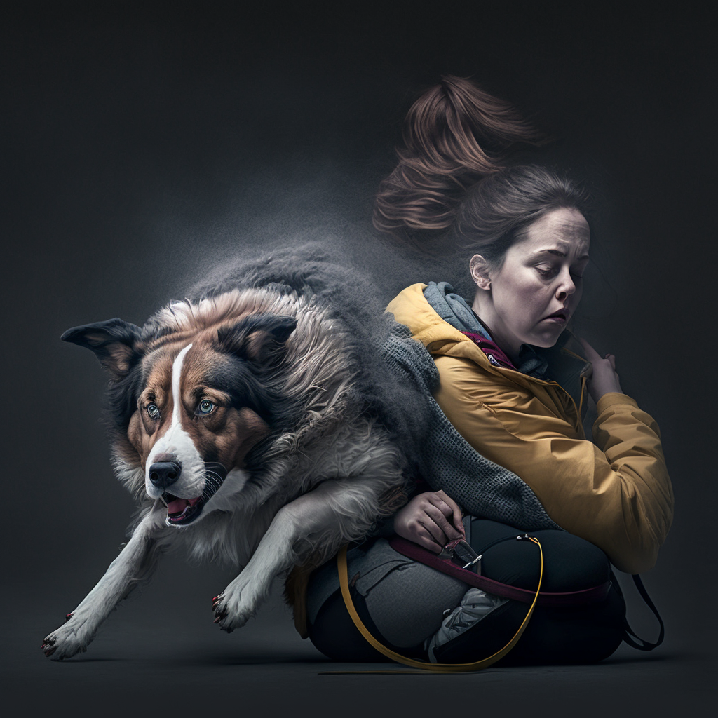illustration of troubled woman and dog