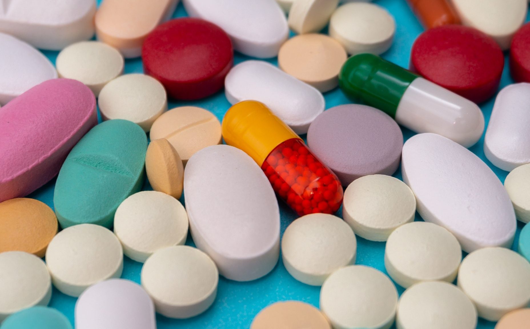 Collection of medication in the form of pills and capsules