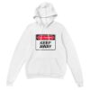 white hoodie reading "Dog Training, Keep Away" in red, white and black letters worn during dog training