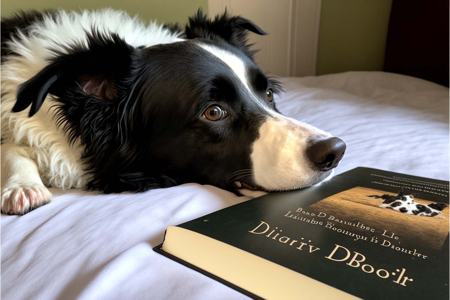 Dog with book illustration