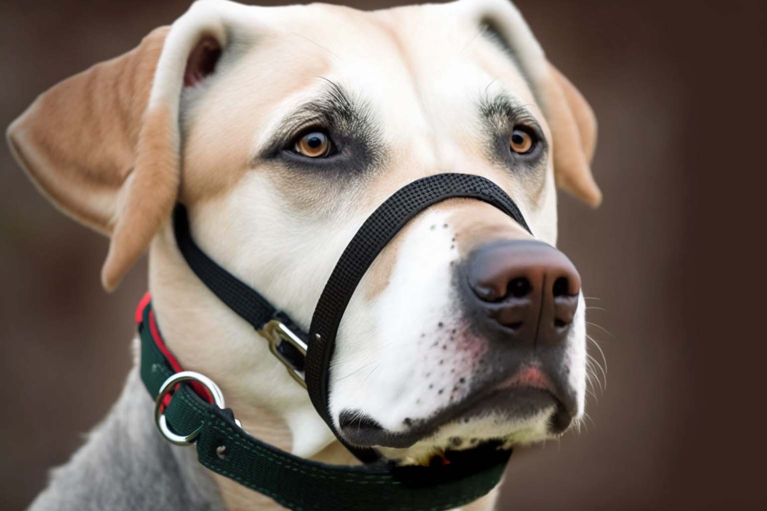 Dog wearing a head halter or a Gentle Leader