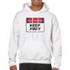 White hoodie reading "Dog Training, Keep Away" in red, white and black letters worn during dog training